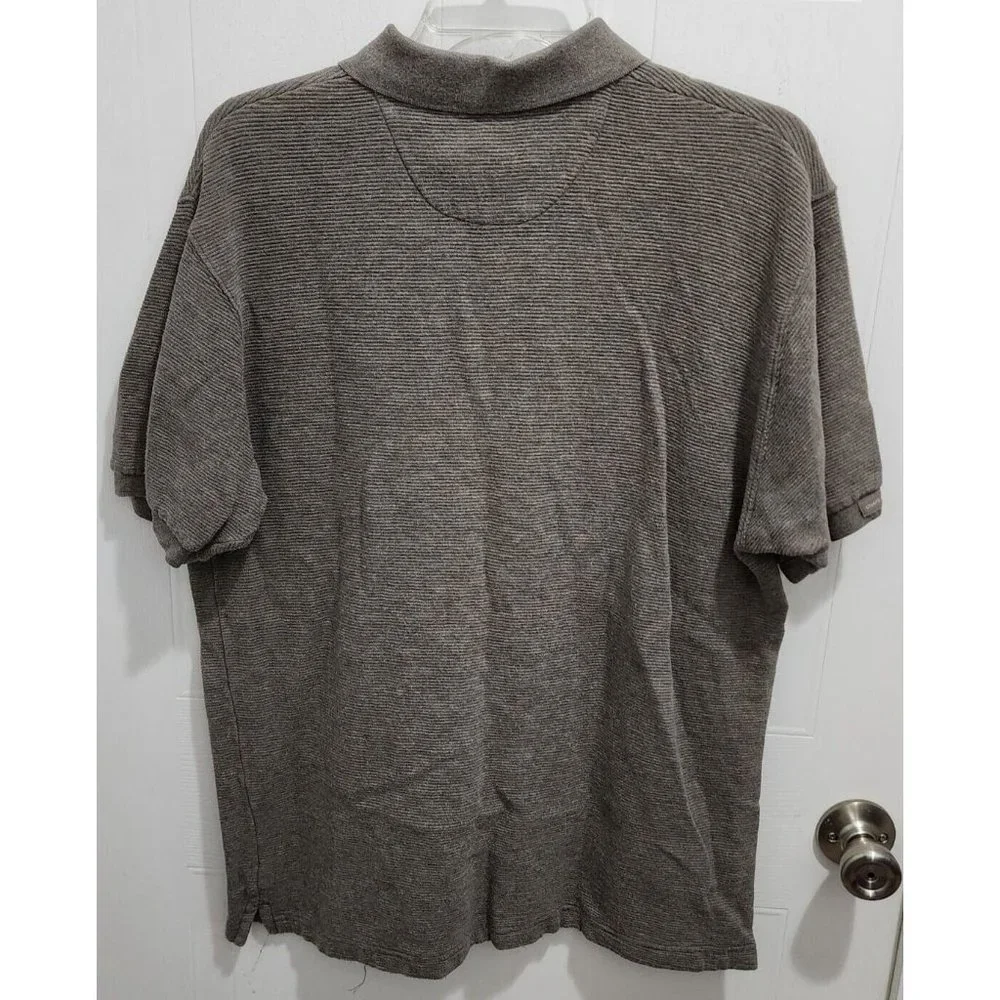 Ralph Lauren CHAPS Gray Ribbed Rib Short Sleeve Polo Shirt Size M 100% Cotton‎